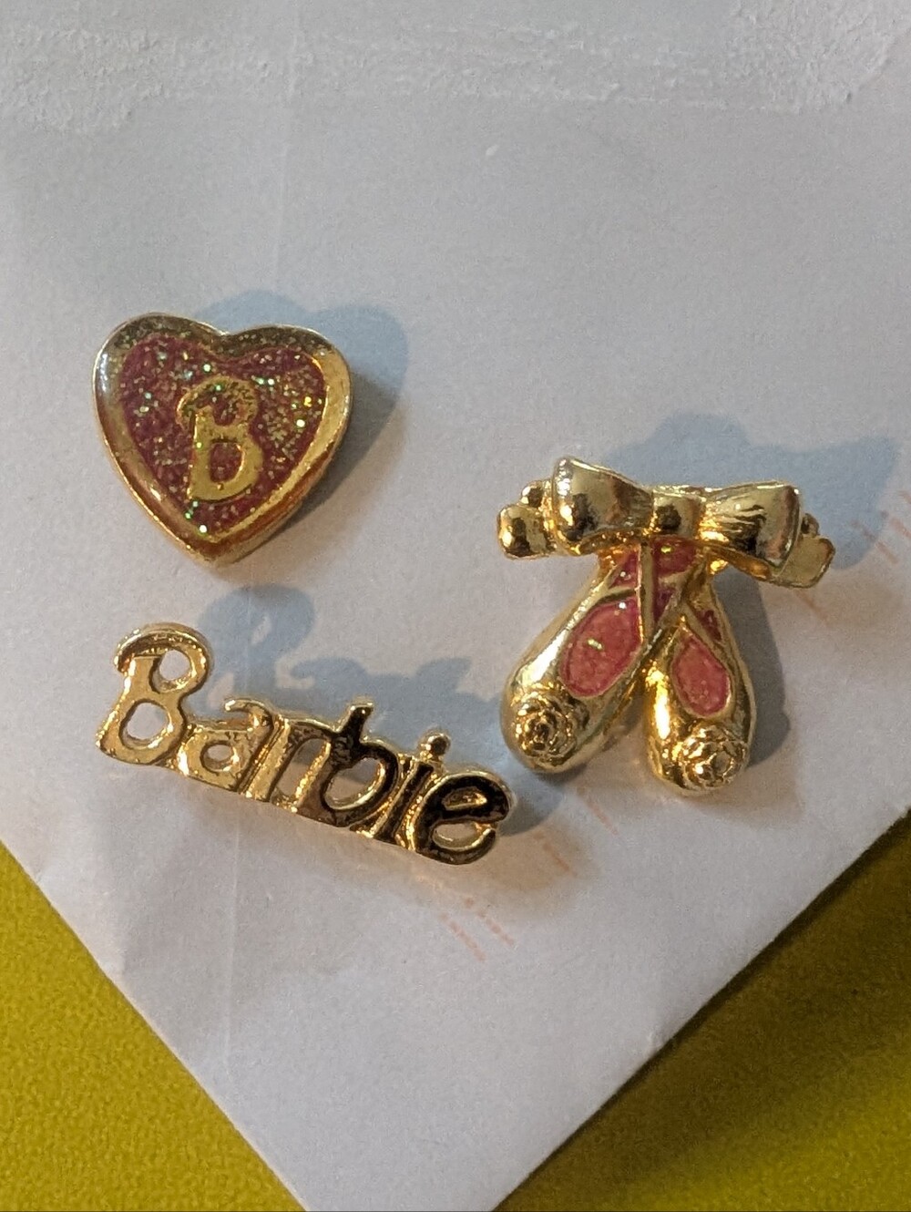 Barbie Gold Tone Pin Trio with Pink Sparkle Accents 💖 🩰